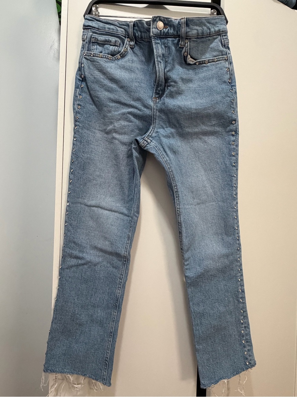 Zara Light Blue Denim Jeans with Rhinestones on side and front pockets